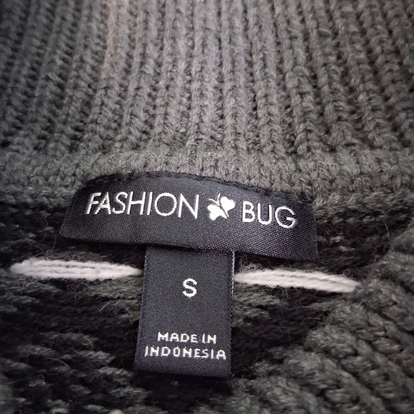 Fashion Bug Chunky Short Sleeve cowl neck gray fair Isle belted sweater Tunic S - Picture 8 of 8